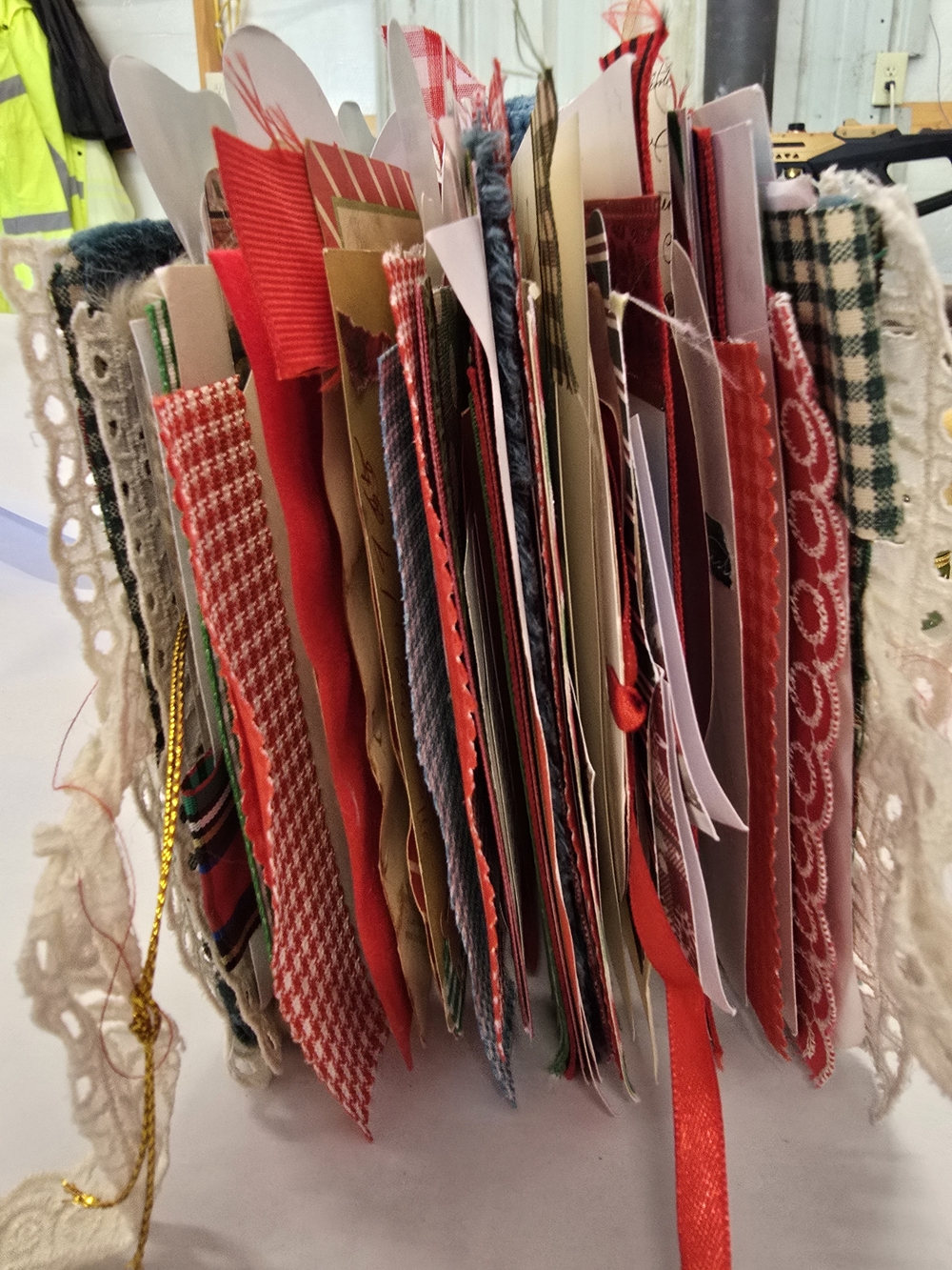 Handmade Fabric and Paper Junk Journal - Red Accents